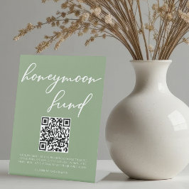 QR-Code für Sage Green White Script Honeymoon Fund Sockelschild