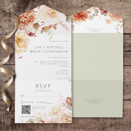 QR-Code für scharfer Fall Rust & Blush Boho All In One Einladung