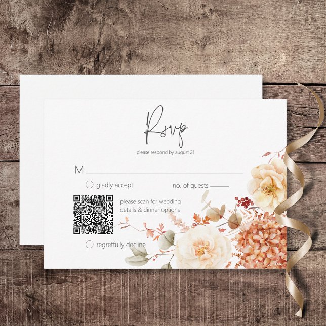 QR-Code für scharfer Fall Rust & Blush Boho RSVP Karte (Spicy Fall Rust & Blush Boho Floral Wedding Response Card with QR Code)