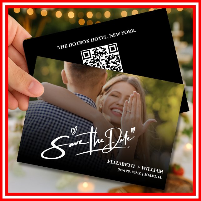 QR-Code für Schwarz-Weiß-Foto Elegante Hochzeit Save The Date (Von Creator hochgeladen)