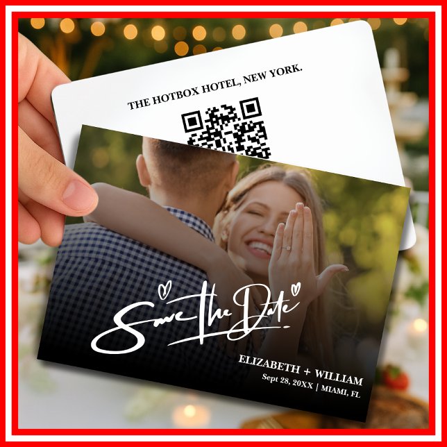 QR-Code für Schwarz-Weiß-Foto Elegante Hochzeit Save The Date (Von Creator hochgeladen)