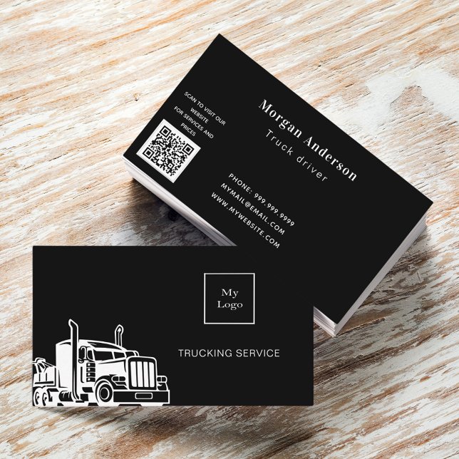 QR-Code für Schwarz-weiße Transportfahrzeuge Visitenkarte (Von Creator hochgeladen)