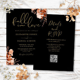 QR-Code für schwarze und goldene Rustikale Flora Einladung