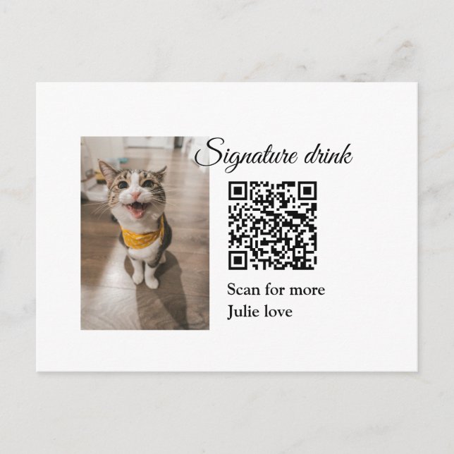 QR-Code für Signatur-Getränk hinzufügen Name des F Postkarte (Vorderseite)