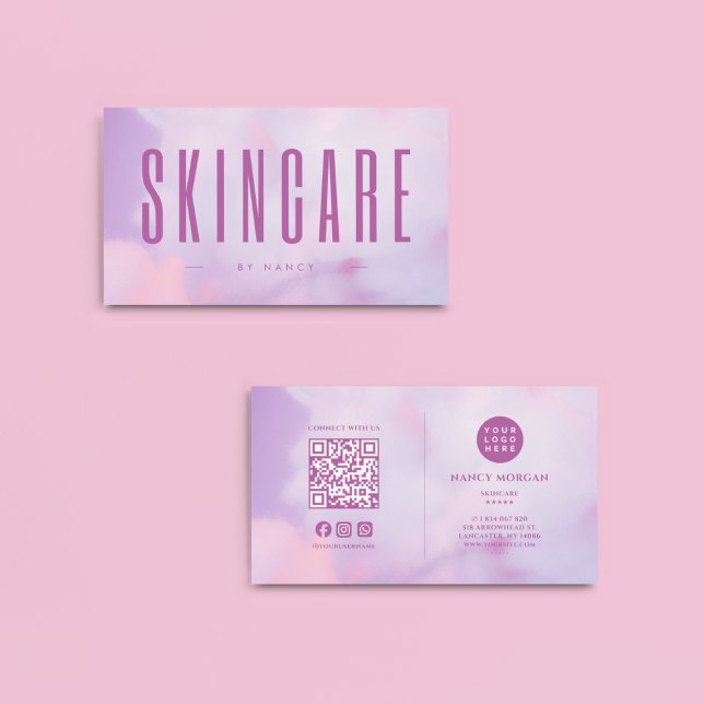 QR-Code für Skinpflege und Lila Logos, holografisc Visitenkarte (Von Creator hochgeladen)