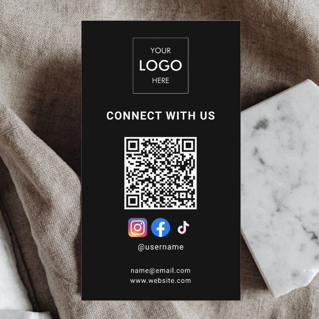 QR-Code für Social Media Moderne Logos Schwarz Visitenkarte (Von Creator hochgeladen)