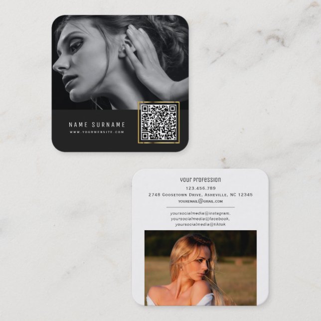 QR-Code für Social Media - Moderne schicke Foto Quadratische Visitenkarte (Vorne/Hinten)