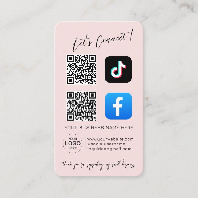 QR-Code für soziale Medien - rosa Design Visitenkarte (Vorderseite)