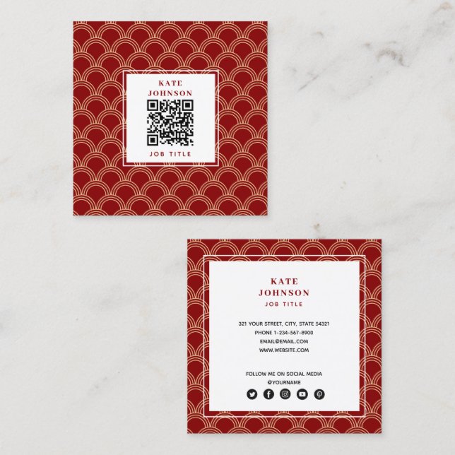 QR-Code für traditionelles Red & Gold-Chinesisches Quadratische Visitenkarte (Vorne/Hinten)