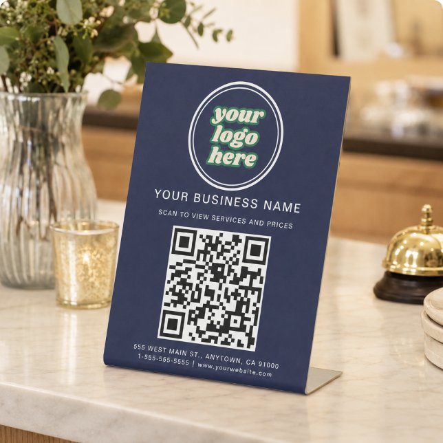 QR-Code für Unternehmen und Logo Sockelschild (Google Reviews | Business Review Link QR Code Pedestal Sign)