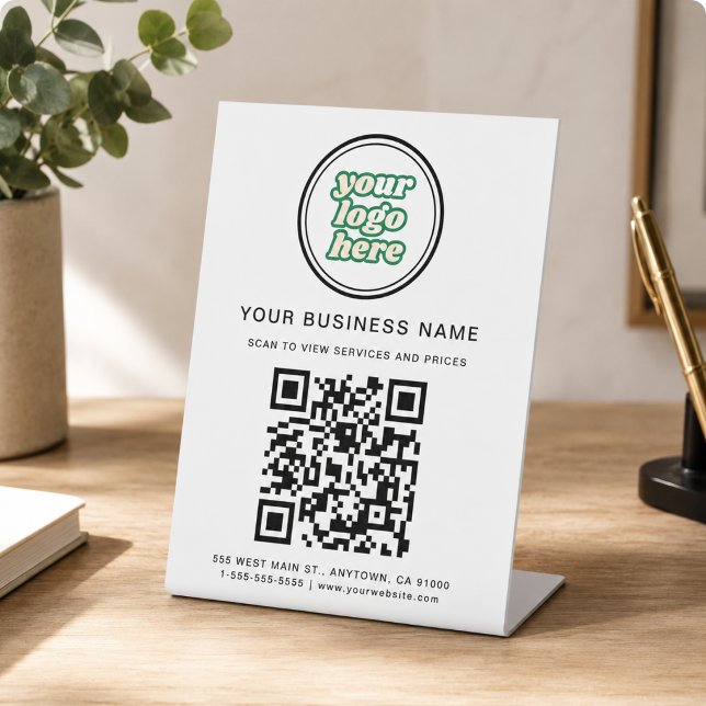 QR-Code für Unternehmen und Logo Sockelschild (Google Reviews | Business Review Link QR Code Pedestal Sign)