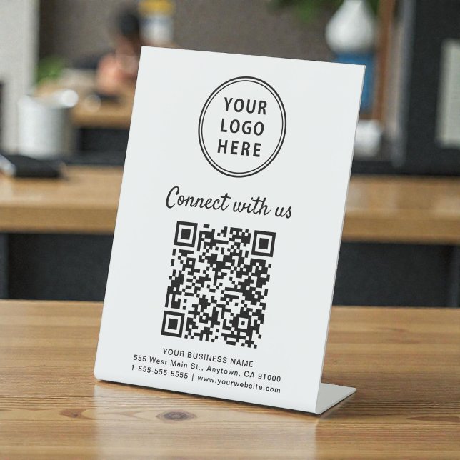 QR-Code für Unternehmen Verbindung mit unserem Tab Sockelschild (Business Logo QR Code Connect With Us Tabletop Pedestal Sign)