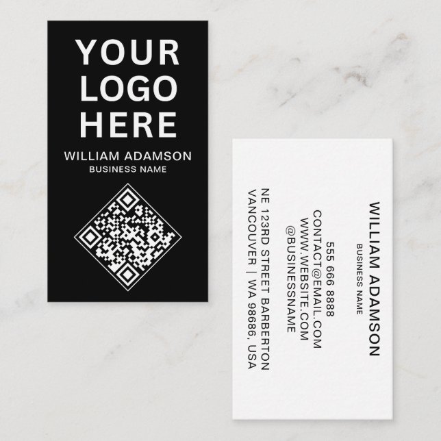 QR-Code für Unternehmen | Weiß und Schwarz Berufli Visitenkarte (Vorne/Hinten)