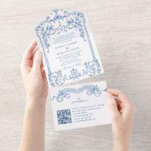 QR-Code für viktorianische Verzierte Grace Floral  All In One Einladung
