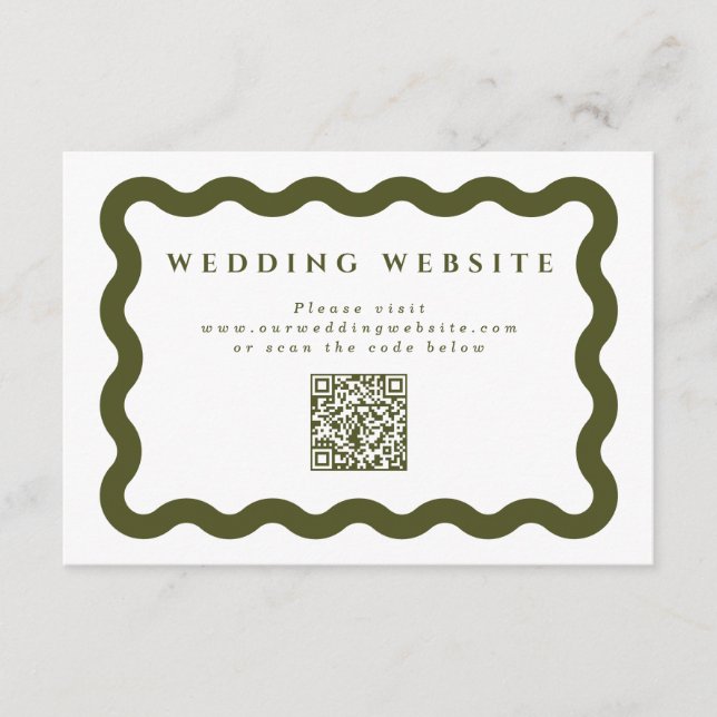QR-Code für Wavy Green & White Wedding Begleitkarte (Vorderseite)