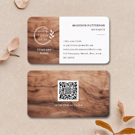 QR-Code für weißes Holzlogo Minimalistisch Moderne Visitenkarte