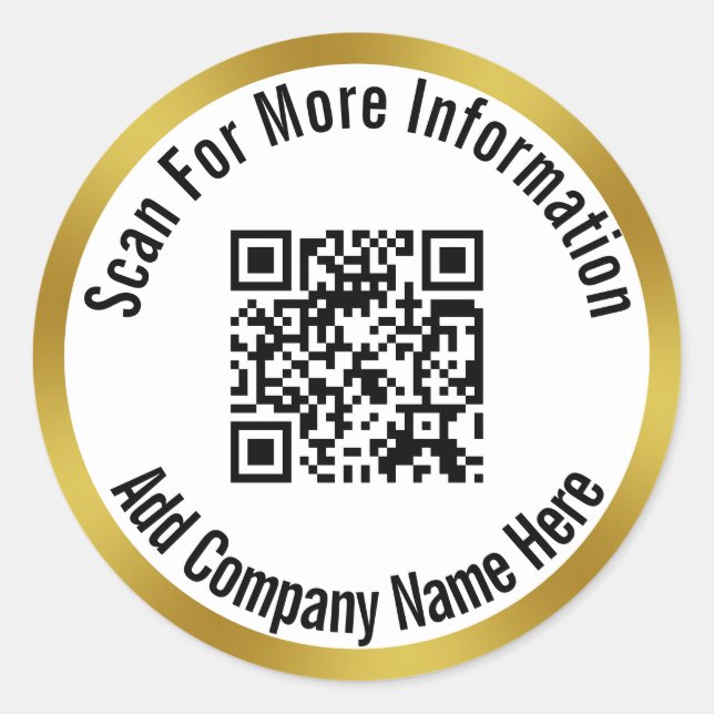 QR-Code für weitere Informationen und Firmennamen  Runder Aufkleber (Vorderseite)