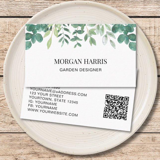 QR Code Garden Designer Aquarellgrün Visitenkarte (Von Creator hochgeladen)