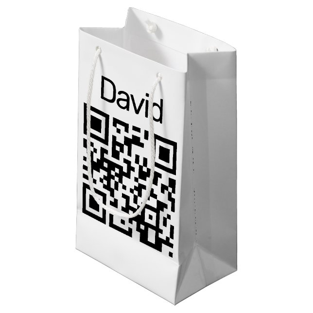 QR-Code Geburtstag auf Weiß Kleine Geschenktüte (Vorderseite Schrägansicht)