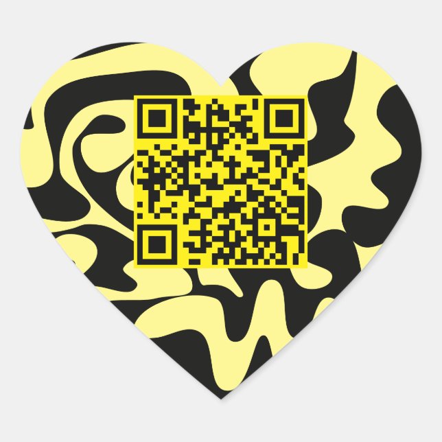 QR-Code Gelb- und Schwarz-Groovy-Schnörkel Herz-Aufkleber (Vorderseite)