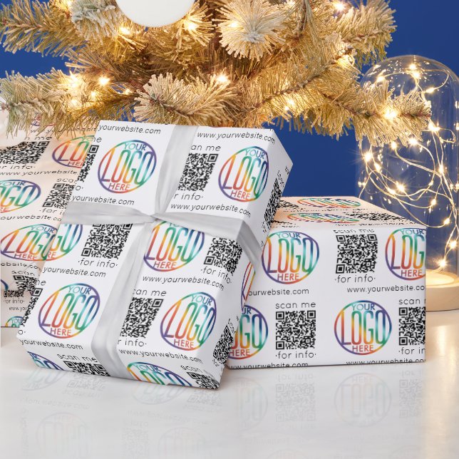 QR Code Generator & Business Logo Modern Promo Geschenkpapier (Feiertage)