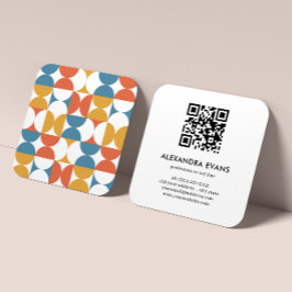 QR CODE Geometrisch blau orange gelb MID JAHRHUNDE Quadratische Visitenkarte