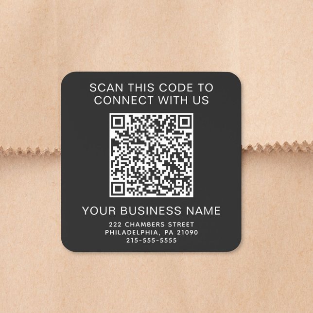 QR-Code Geschäft Schwarz Quadratischer Aufkleber (QR Code Business Black Square Sticker)