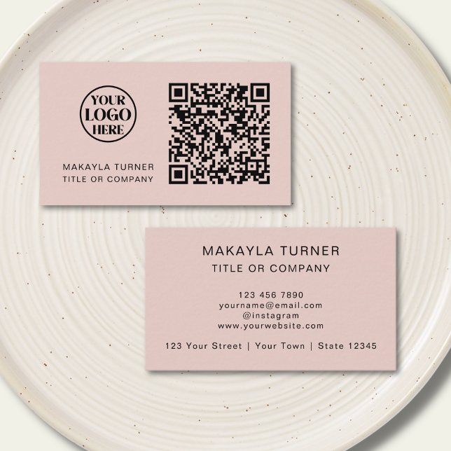 QR-Code-Geschäftslogo Blush Pink Professionell Visitenkarte (Von Creator hochgeladen)