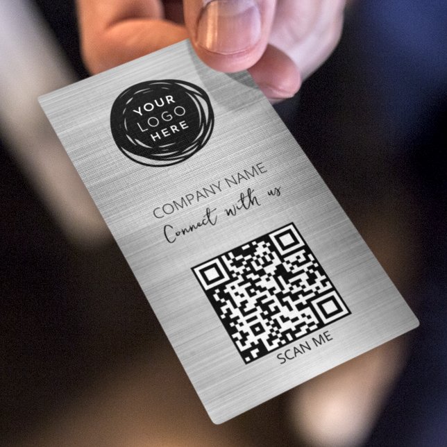 QR-Code-Geschäftslogo gebürstetes Silber Visitenkarte (Von Creator hochgeladen)