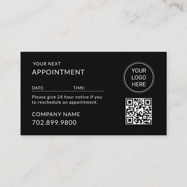 QR-Code-Geschäftslogo Modern Professionell Schwarz Terminkarte (Vorderseite)