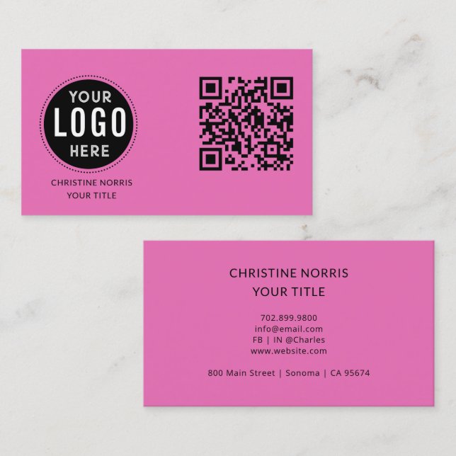 QR-Code Geschäftslogo | Modernes Hot Pink Visitenkarte (Vorne/Hinten)