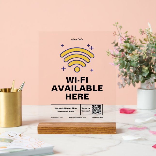 Qr-Code Geschäftsname Minimale WiFi-Details Acrylschild (Hochzeit)