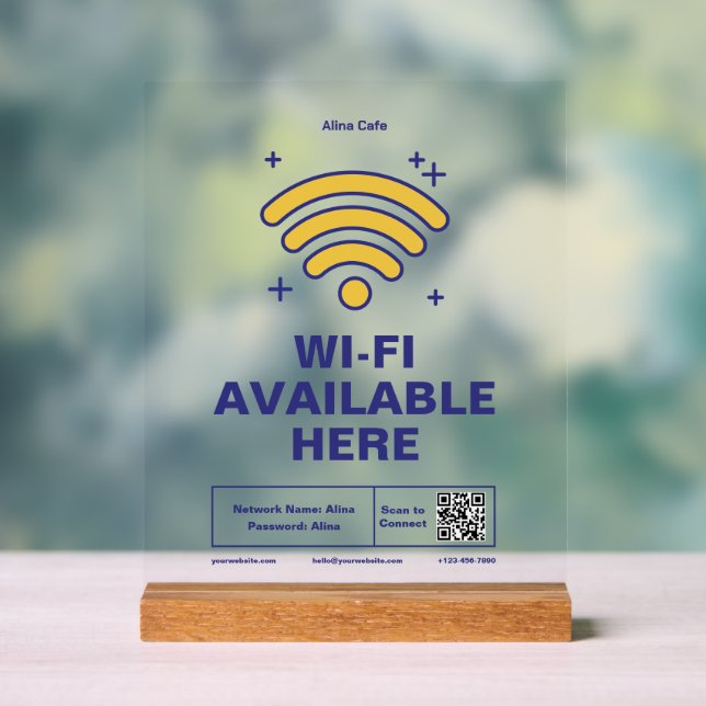 Qr-Code Geschäftsname Minimale WiFi-Details Acrylschild (Neutral)