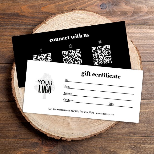 QR-Code-Geschenkgutschein für einfache Logos (Black and white custom gift certificates. Add your logo.)
