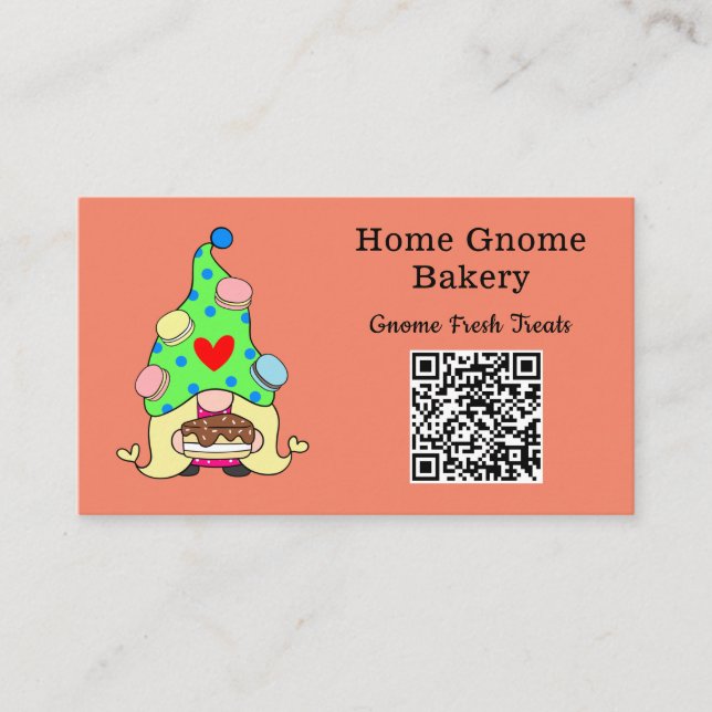 QR Code Gnome Heimat Bäckerei Lachs Farbe Visitenkarte (Vorderseite)