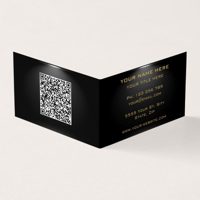 QR Code Gold Black Carte de visite professionnel (Extérieur)