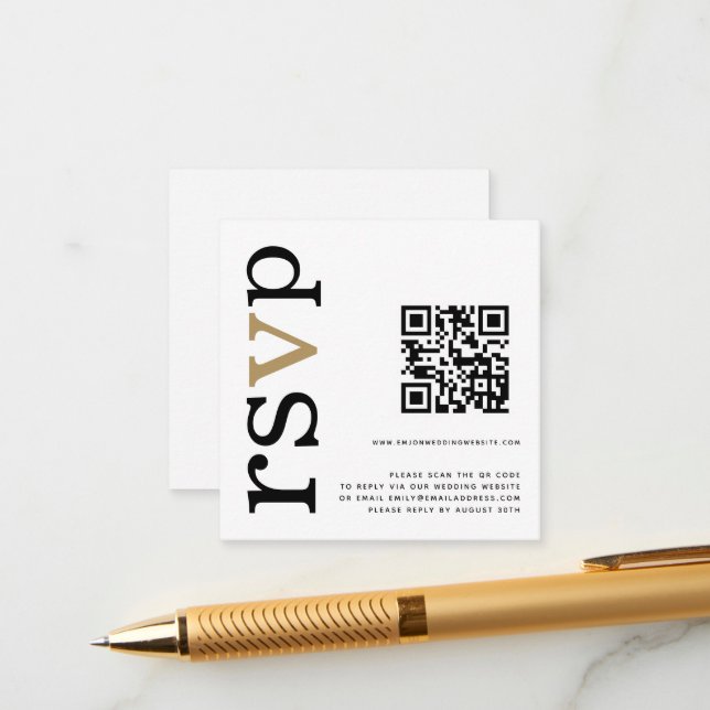 QR Code Gold Black Text White Wedding Online UAWG Begleitkarte (Vorderseite/Rückseite Beispiel)