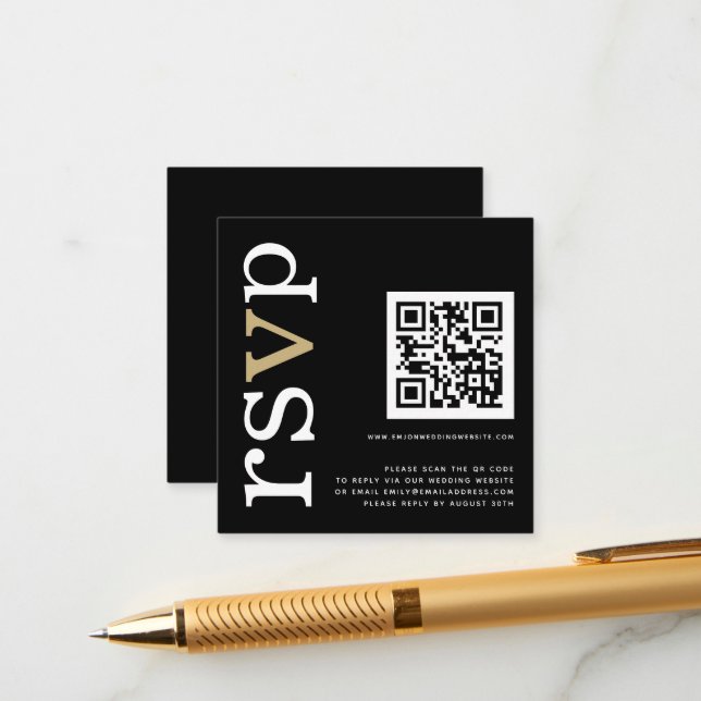 QR Code Gold Black Wedding Online UAWG Begleitkarte (Vorderseite/Rückseite Beispiel)