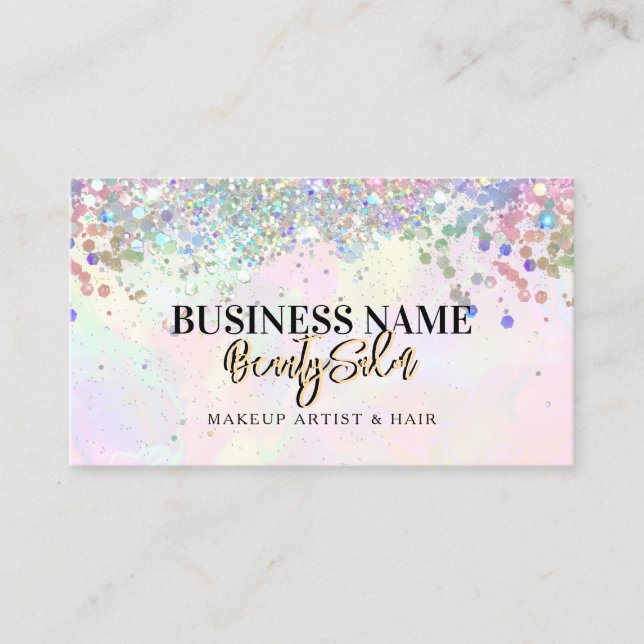 QR Code Gold Glitzer Holographic Gold Pink Beauty Visitenkarte (Vorderseite)
