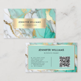 QR Code Gold Green Marble Elegant Modern Visitenkarte