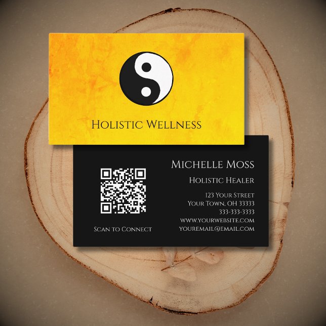 QR-Code Gold Holistic Wellness Yin Yang Visitenkarte (Von Creator hochgeladen)