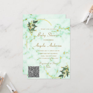 QR Code Gold Marbre Baby Girl Shower Invitation