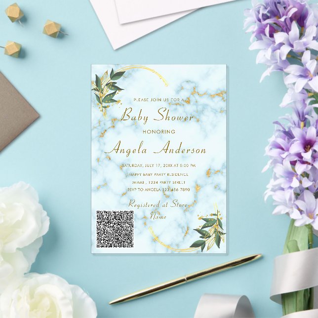 QR Code Gold Marmor Akryllische Baby Dusche Einlad Acryleinladungen (In Situ (Hochzeit))
