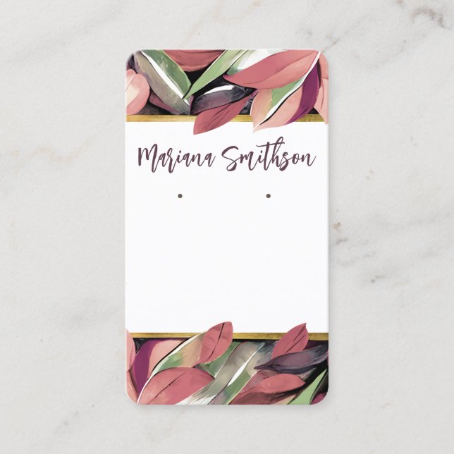 QR Code Gold Pastell Foliage Ohrringe Display Card Visitenkarte (Vorderseite)