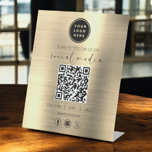 QR Code Gold Scan zu folgen uns im sozialen Netzwe Sockelschild
