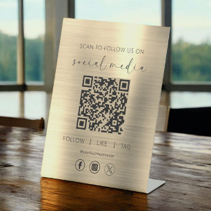 QR Code Gold Scan zu folgen uns im sozialen Netzwe Sockelschild