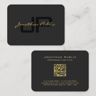 QR Code Gold Script Text Elegant Black Mighty Visitenkarte
