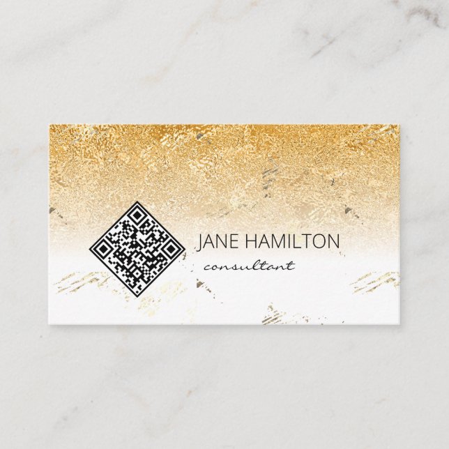 QR Code Gold Textur Business Card Visitenkarte (Vorderseite)