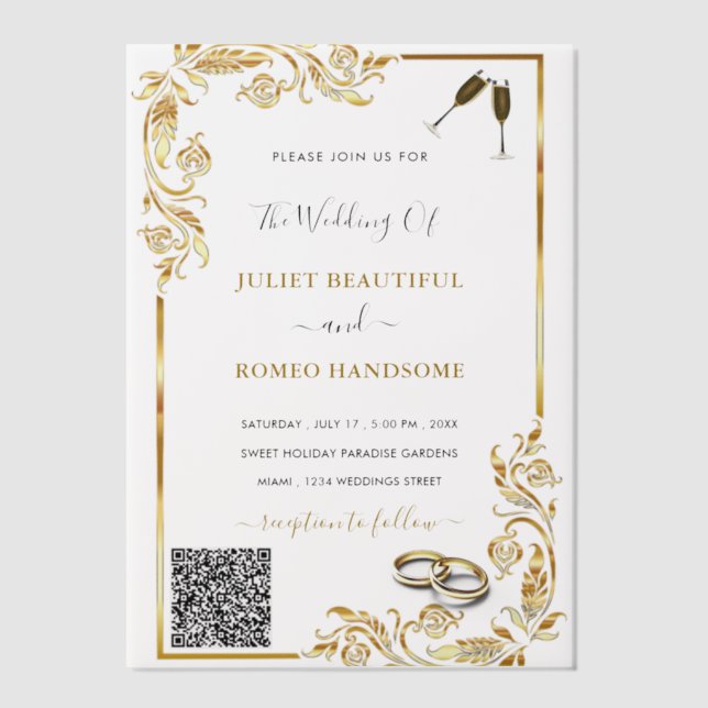 QR Code Gold Vellum Hochzeitsvorlage (Vorderseite)