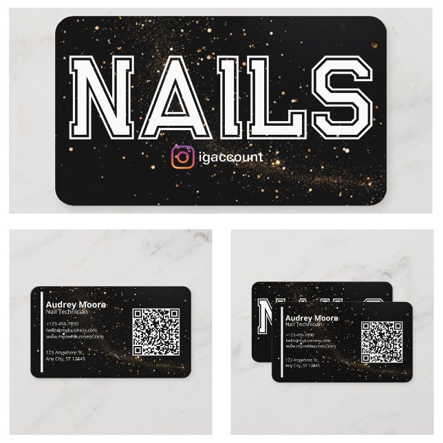 QR-Code Golden Black Beruflich Nail Technischer Visitenkarte (QR Code Golden Black Professional Nail Technician Business Card
)